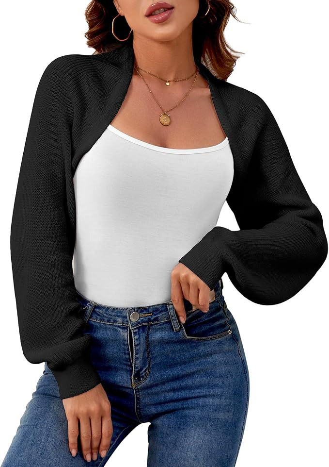 Women's Shrug Cardigan Sweaters Open Front Crop Cardigan Ribbed Knit Long Sleeve Drop Shoulder Bo... | Amazon (US)