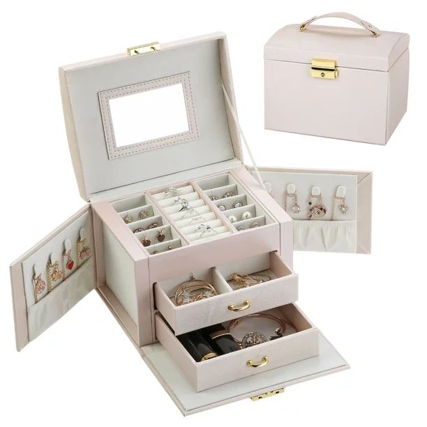 Casegrace Large Jewelry Box Organizer Girls PU Leather Drawer Boxes Earrings Ring Necklace Storag... | Walmart (US)