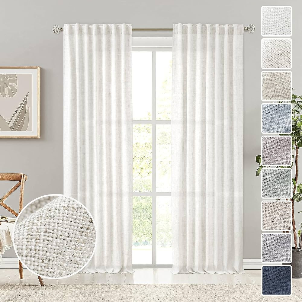 MEETBILY Curtains Panels for Back Tab Semi Sheer, Linen Textured Drapes Rod Pocket, Flax Curtains... | Amazon (CA)