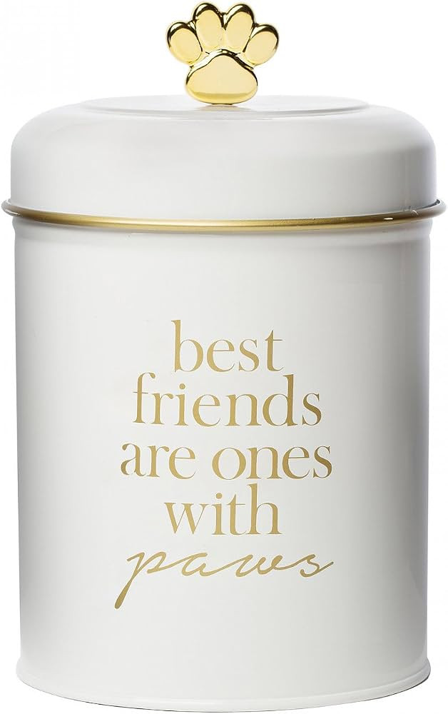 Amazon.com: Amici Pet, Stella Metal Treats Storage Canister, Cylindrical Shape with Gold Paw Shap... | Amazon (US)