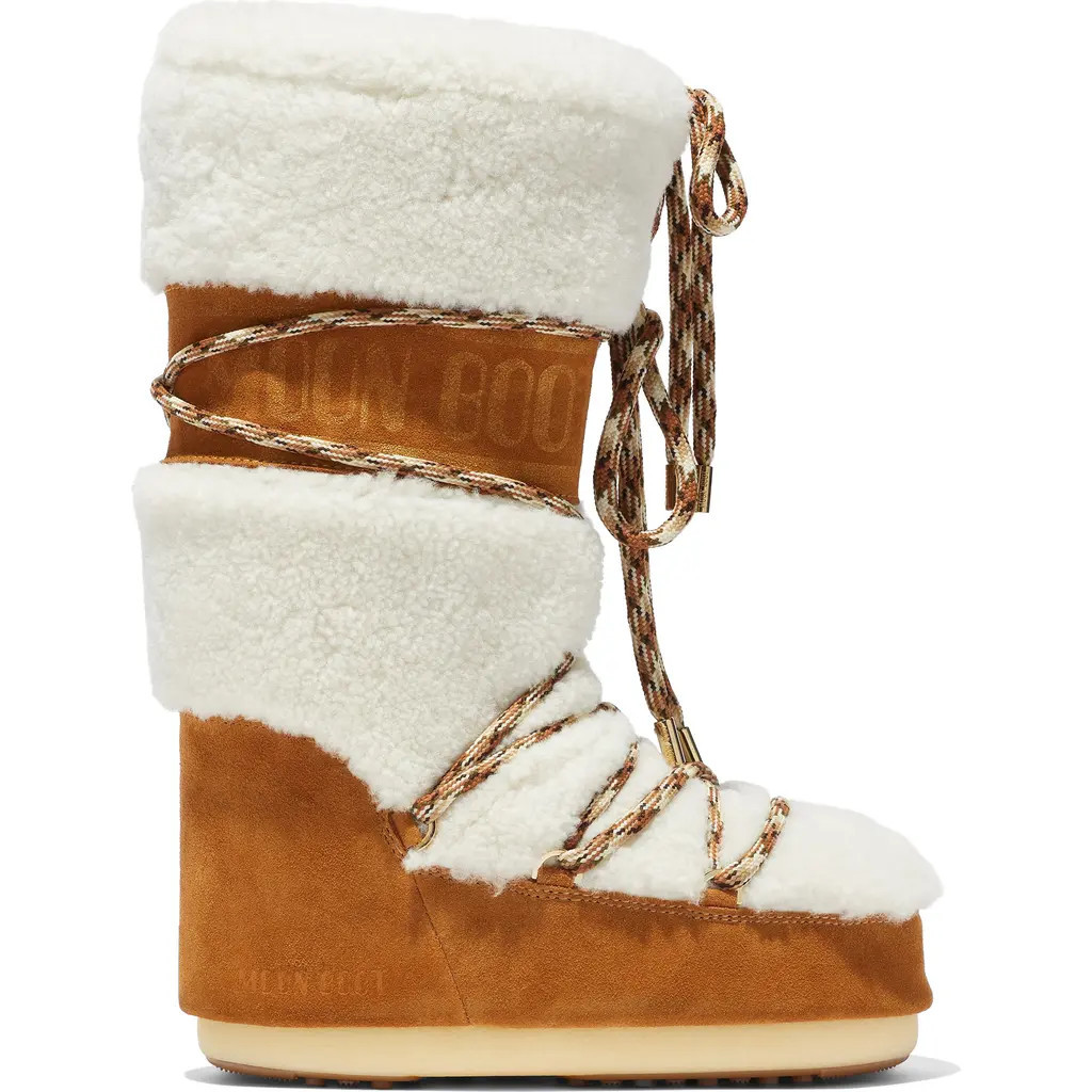 Moon Boot® Icon Genuine Shearling Knee High Boot in Whisky/White at Nordstrom, Size 35 | Nordstrom
