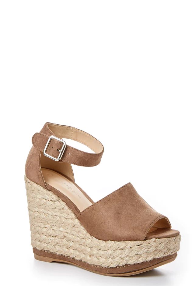 On The Upgrade Taupe Platform Wedge | Red Dress 