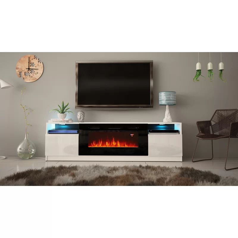 Delaine TV Stand for TVs up to 88" with Electric Fireplace Included | Wayfair North America