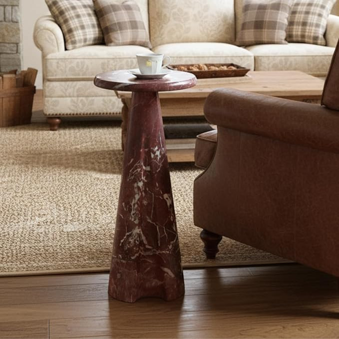 Modern Faux Marble Bedside Table for Living Room, 9" Round Stone Side Table Vintage Night Stand, ... | Amazon (US)