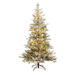 7 ft. Pre-Lit Flocked Woodland Fir Artificial Christmas Tree with 200 Warm White LED Lights | The Home Depot