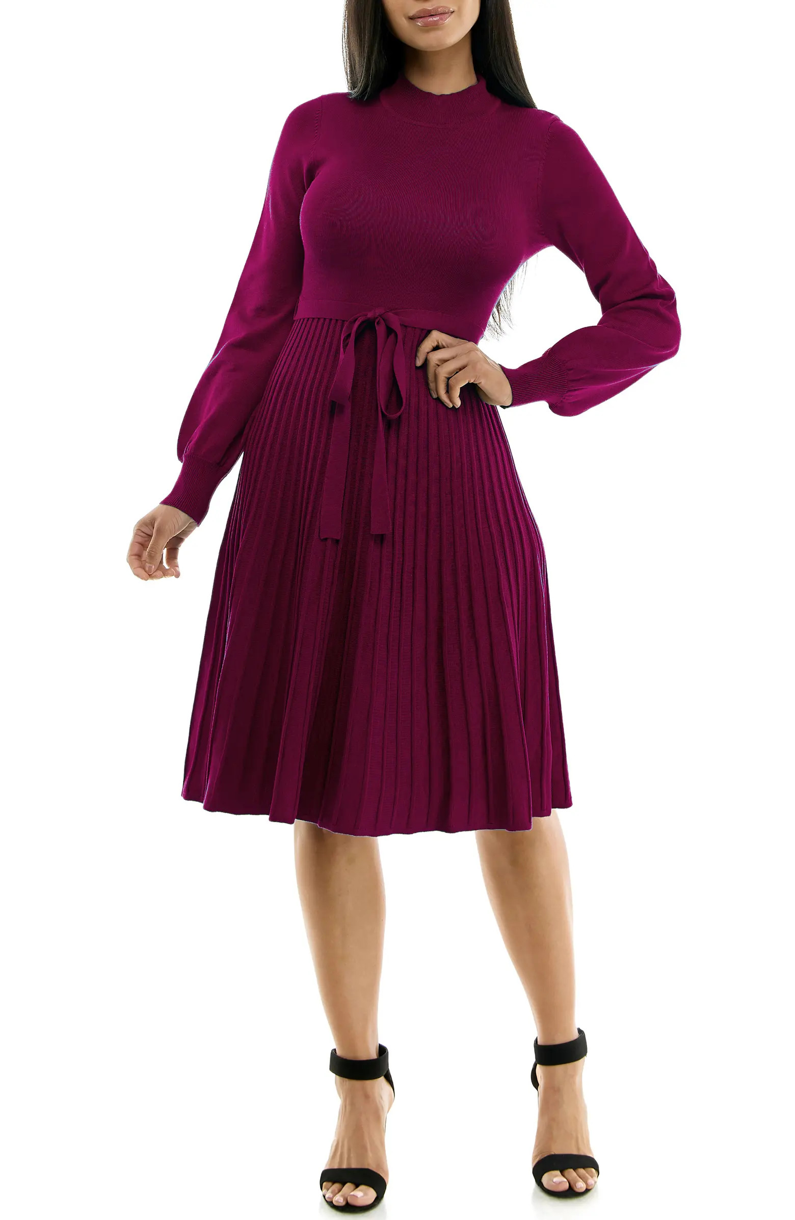 Nina Leonard Tie Waist Fit & Flare Sweater Dress | Nordstromrack | Nordstrom Rack