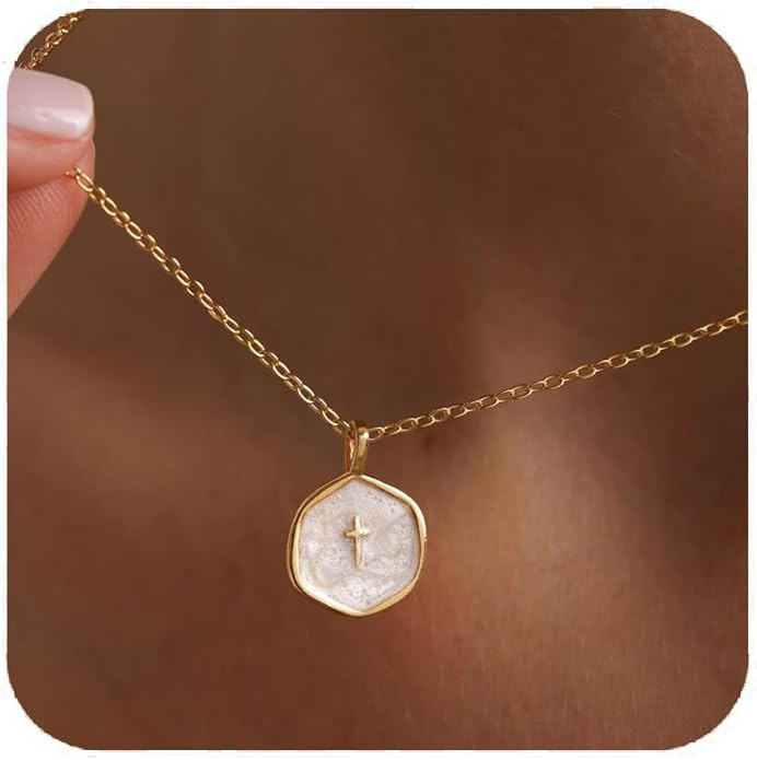 Small Cross Necklace for Women, Dainty 14K Gold Plated Cross Pendant Necklace, Everyday Simple Cr... | Amazon (US)