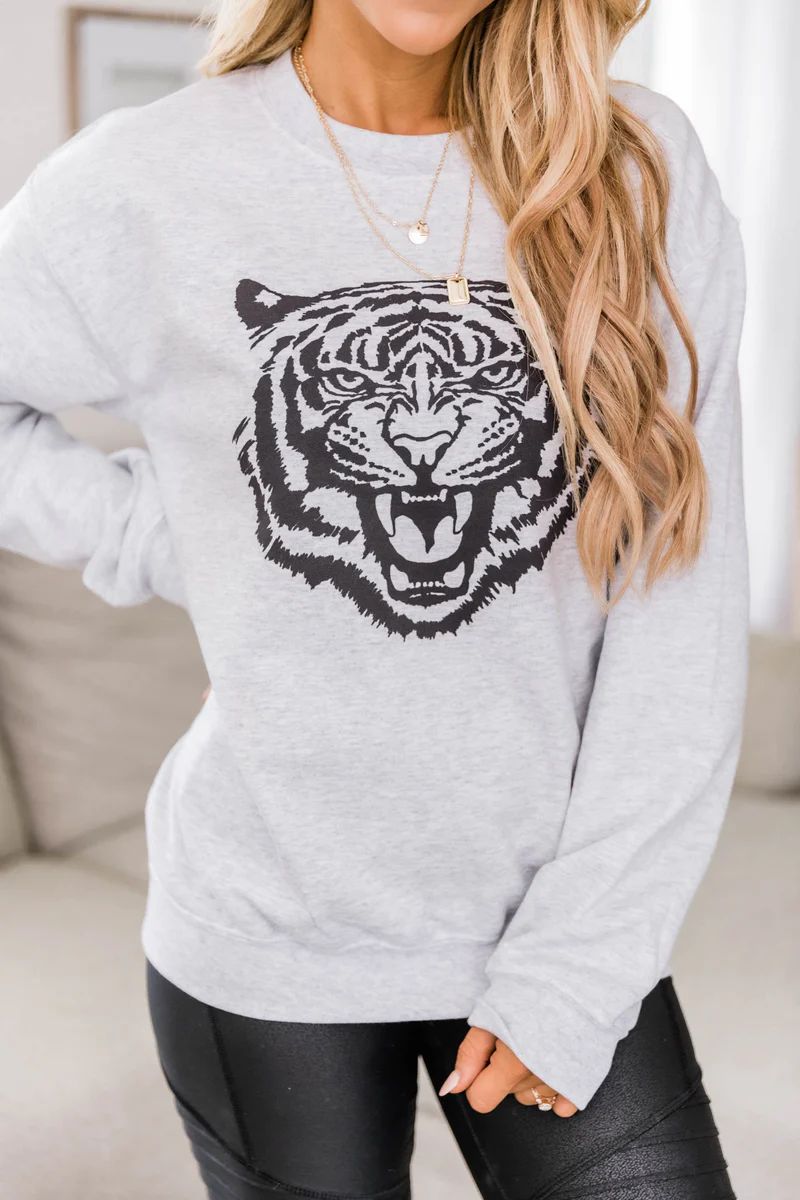 Black Tiger Graphic Ash Sweatshirt | The Pink Lily Boutique