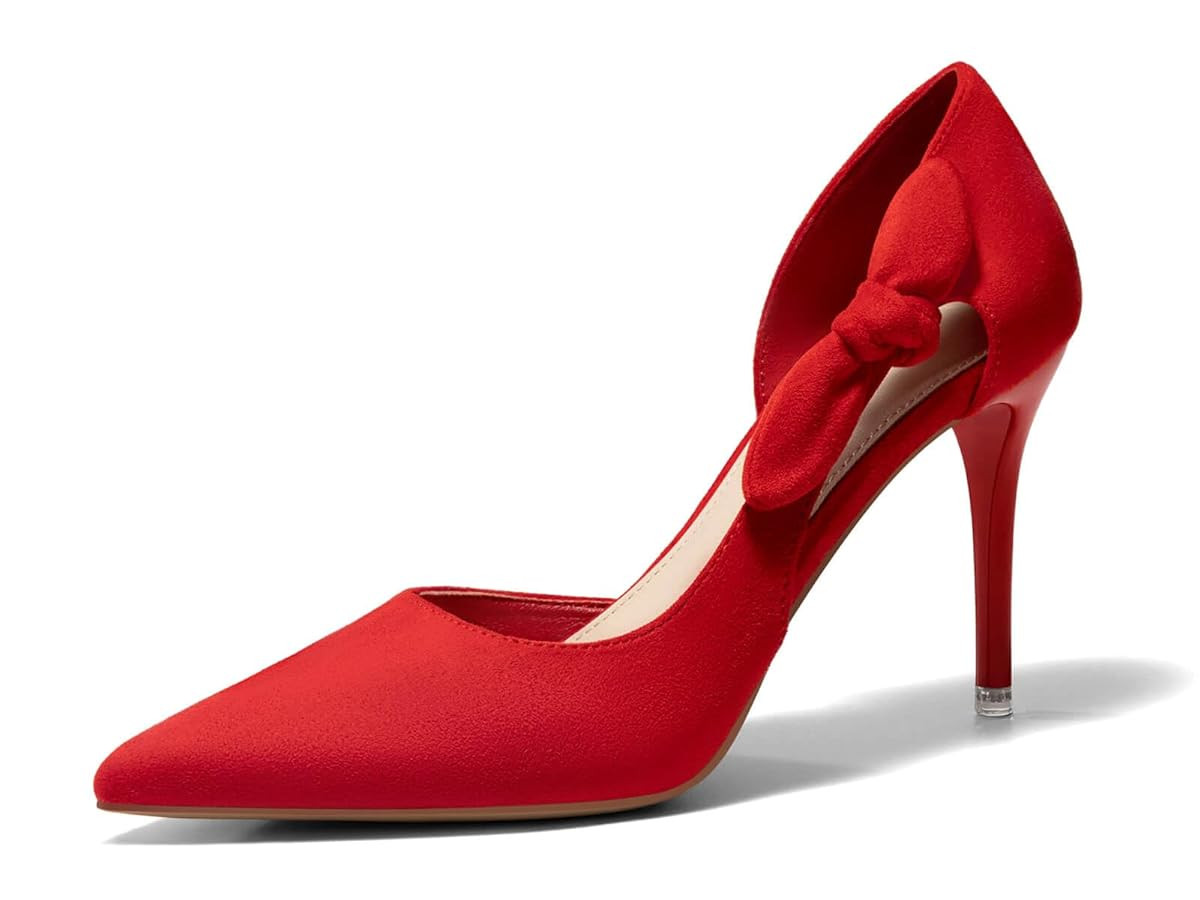 Coutgo Womens Stiletto High Heels Closed Pointed Toe Bow Pumps D'Orsay Wedding Bride Dress Shoes | Amazon (US)