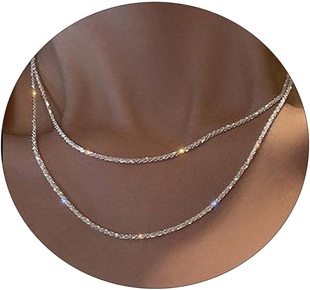Herringbone Choker Necklace Set Double Layer Snake Chain Herringbone Chain Necklace Layering Neck... | Amazon (US)