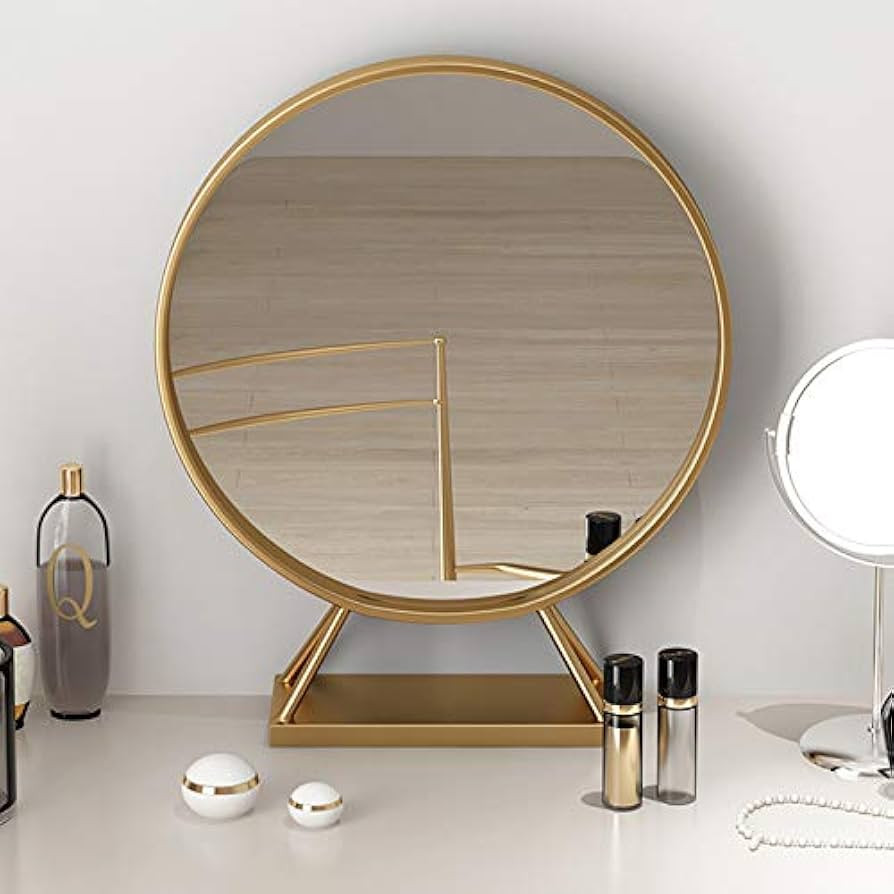 TIANGU Gold Round Mirror with Base,Large Circle Mirrors for Dressing Table Decor,19.68in Big Meta... | Amazon (UK)