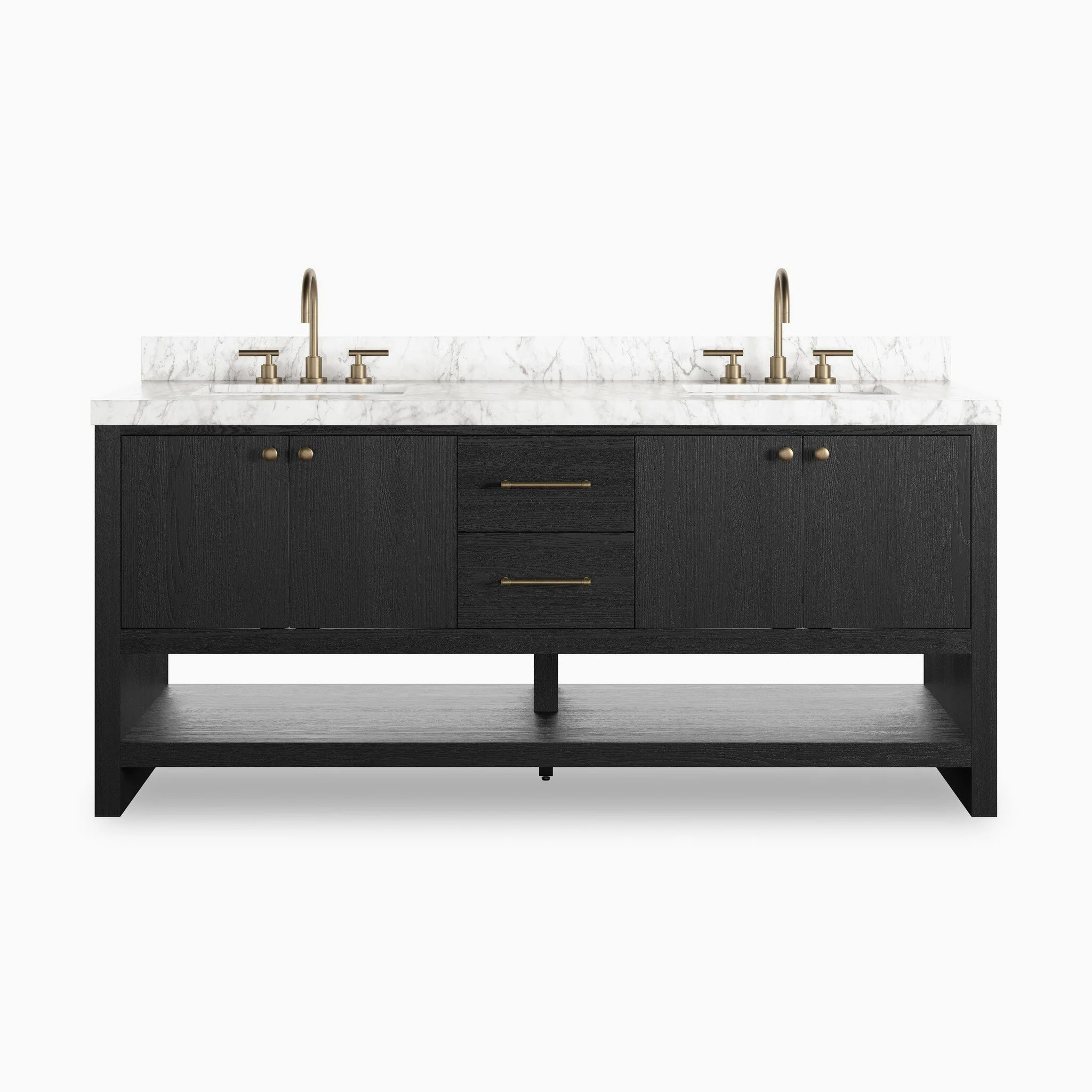 Maxine 72" Double Vanity in Black Wash Oak Veneer with Carrara Marble Top | Edward Martin