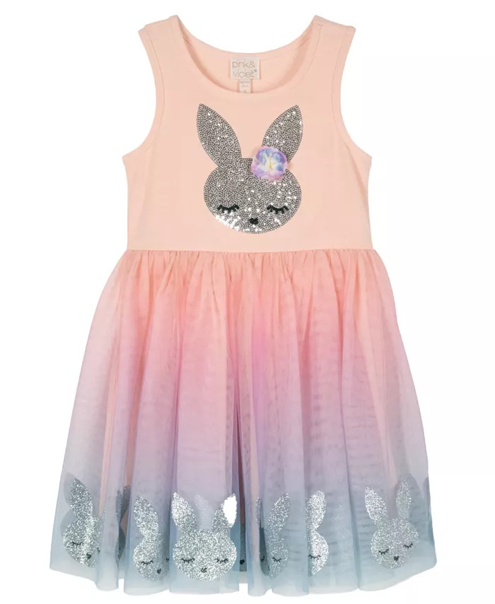 Little Girls Sleeveless Ombre Mesh Sequin Bunny Dress | Macy's