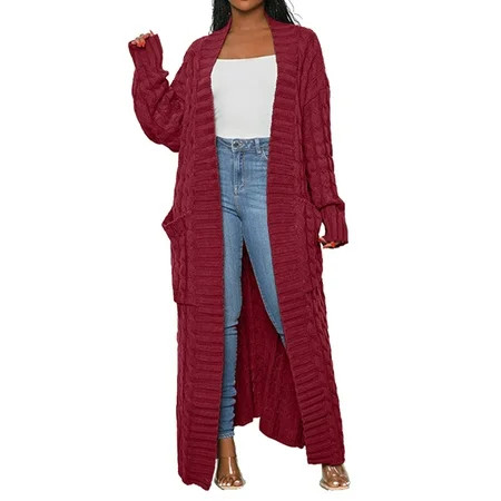 Baberdicy Knitted Sweate Women s Solid Color Long Sleeved Loose Knit Sweater Outerwear Long Cardigan Women s Cardigans Red 1 | Walmart (US)
