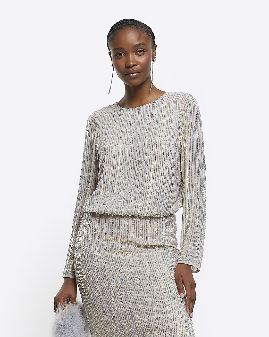 Gold iridescent sequin long sleeve top | River Island (UK & IE)