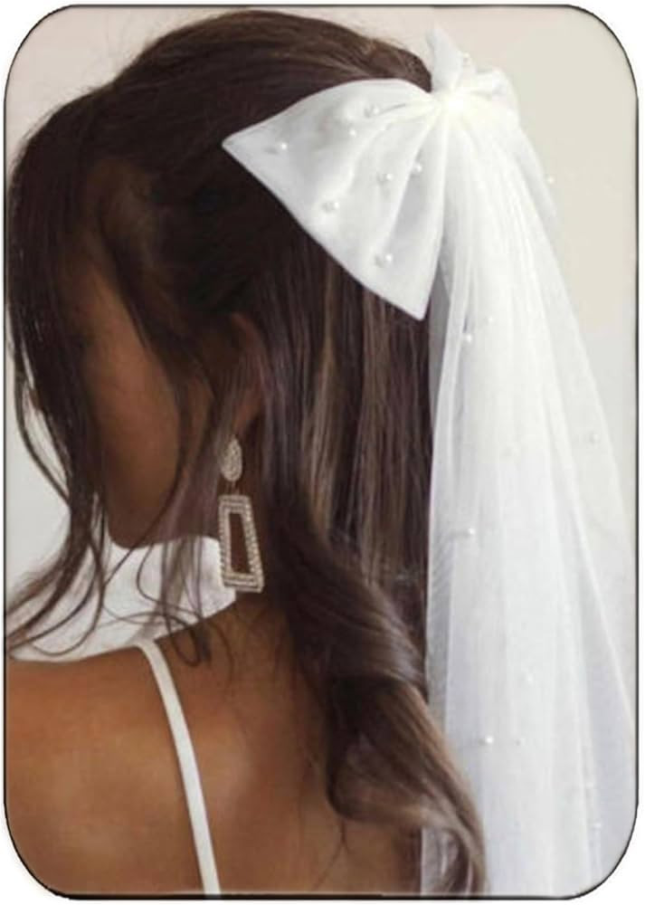 JONKY Wedding Bow-Knot Veil White Pearl Hair Clip Tulle Bridal Short Veils Bachelorette Party Hai... | Amazon (US)