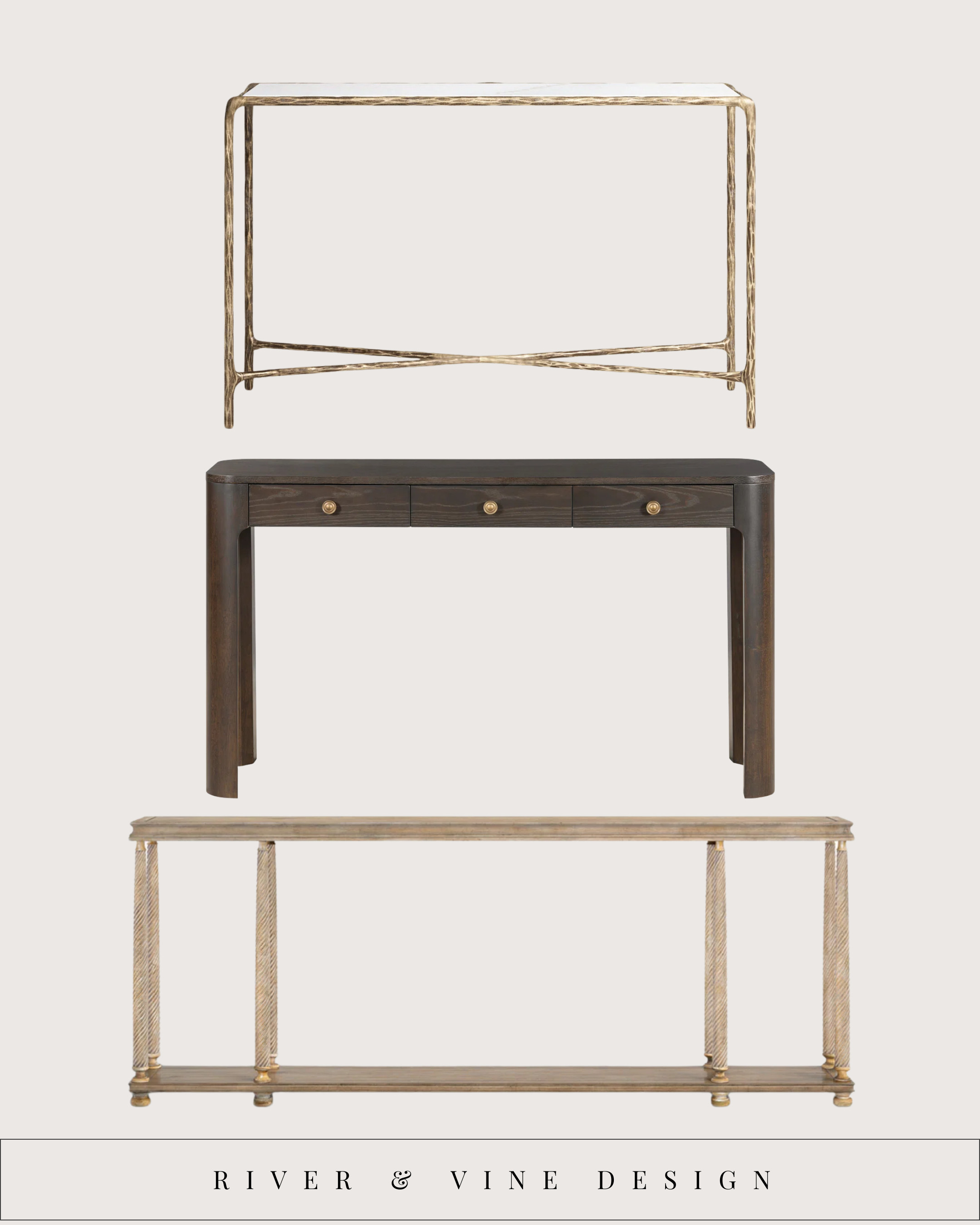 "If your space feels empty or awkward, you probably need a console table.
They’re the secret weapon designers use to add structure, function, and polish without committing to bulky furniture.

A great console:

Grounds a wall

Creates a focal point

Adds storage or styling space

Makes rooms feel intentional, not “in progress”

I love showing different console styles because each one gives a totally different vibe:

Metal = light + modern

Dark wood = moody + tailored

Light wood = soft + elevated

Same function. Completely different personality.
Everything here is linked so you can choose the one that fits your space best." 

 #LTKHome