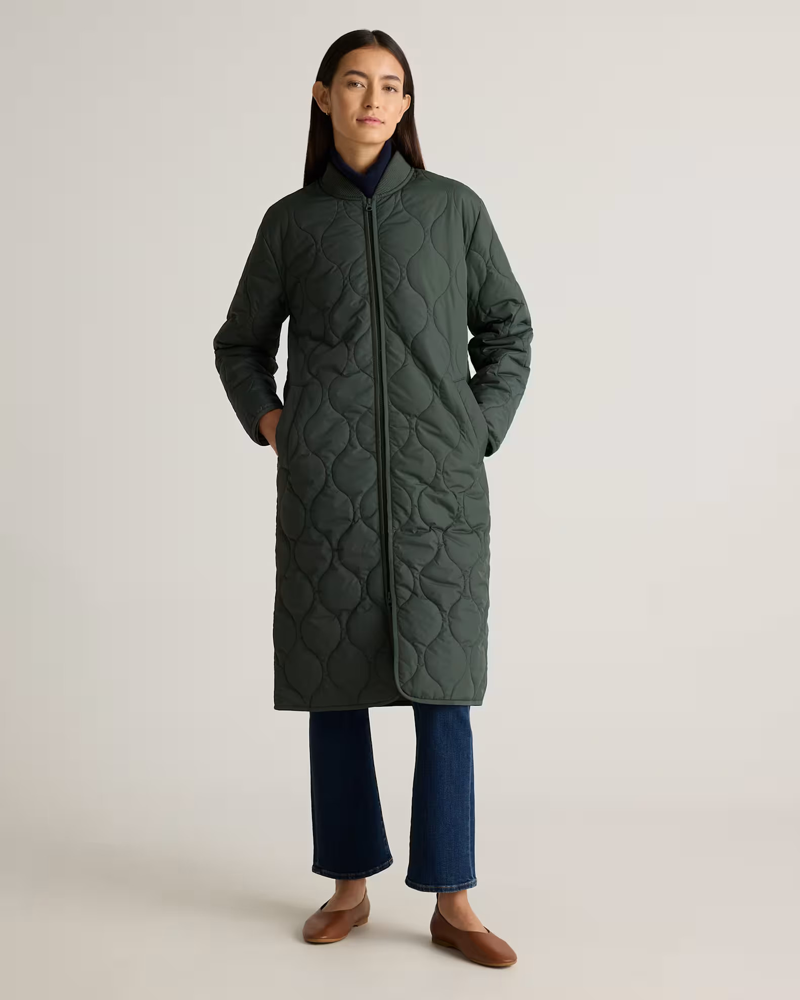 Featherless Quilted Puffer Long Coat in Verdant Pine | Quince