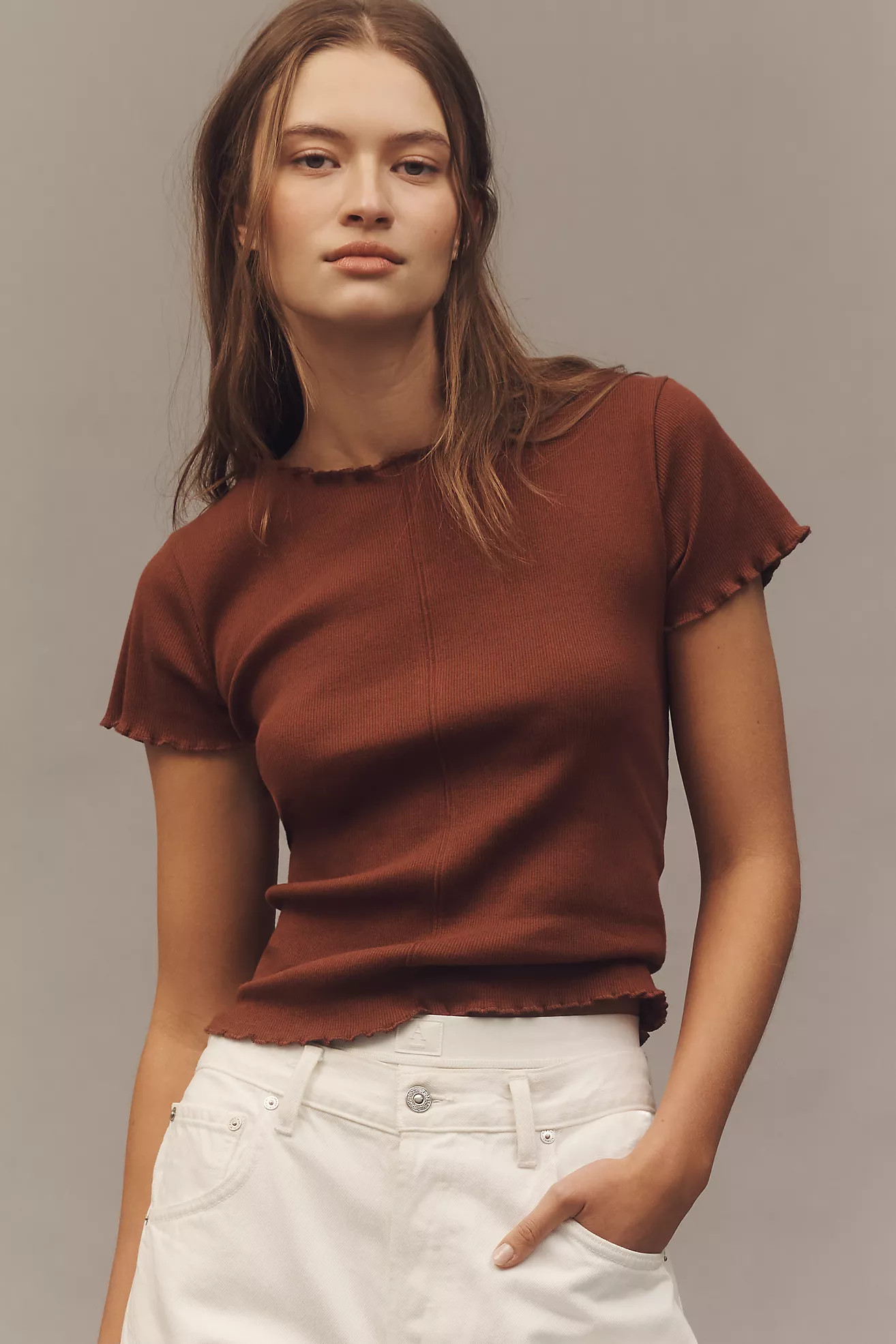 Pilcro Ruffle-Trim Baby Tee | Anthropologie (US)