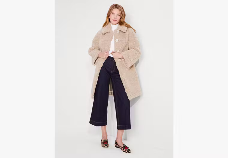 Kate Spade Faux Shearling Coat, Atlantic Sand - Large | Kate Spade Outlet