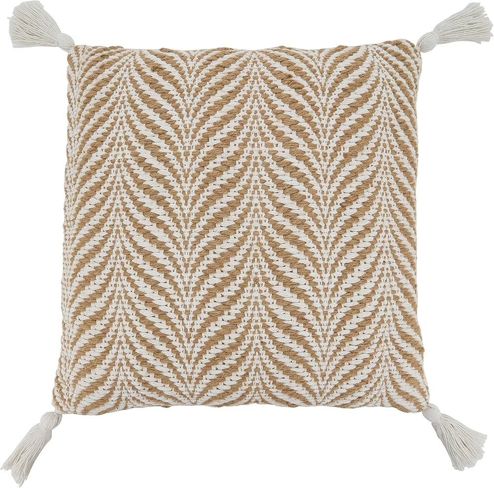 SARO LIFESTYLE Aziza Collection Jute Woven Throw Pillow Cover with Wavy Design, 20", Natural | Amazon (US)