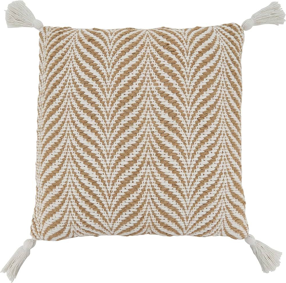 SARO LIFESTYLE Aziza Collection Jute Woven Throw Pillow Cover with Wavy Design, 20", Natural | Amazon (US)