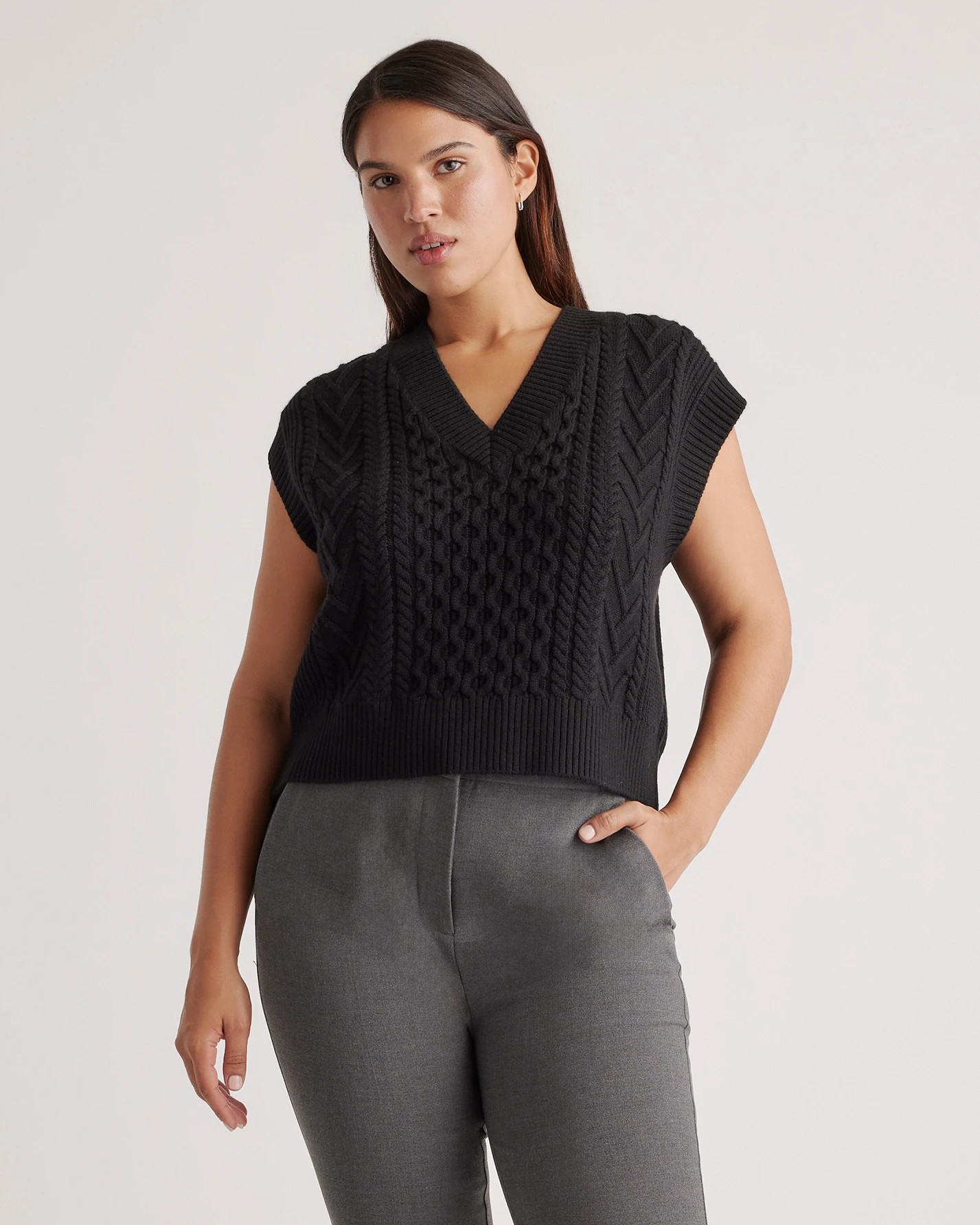 Australian Merino Wool Cable Sweater Vest in Black | Quince