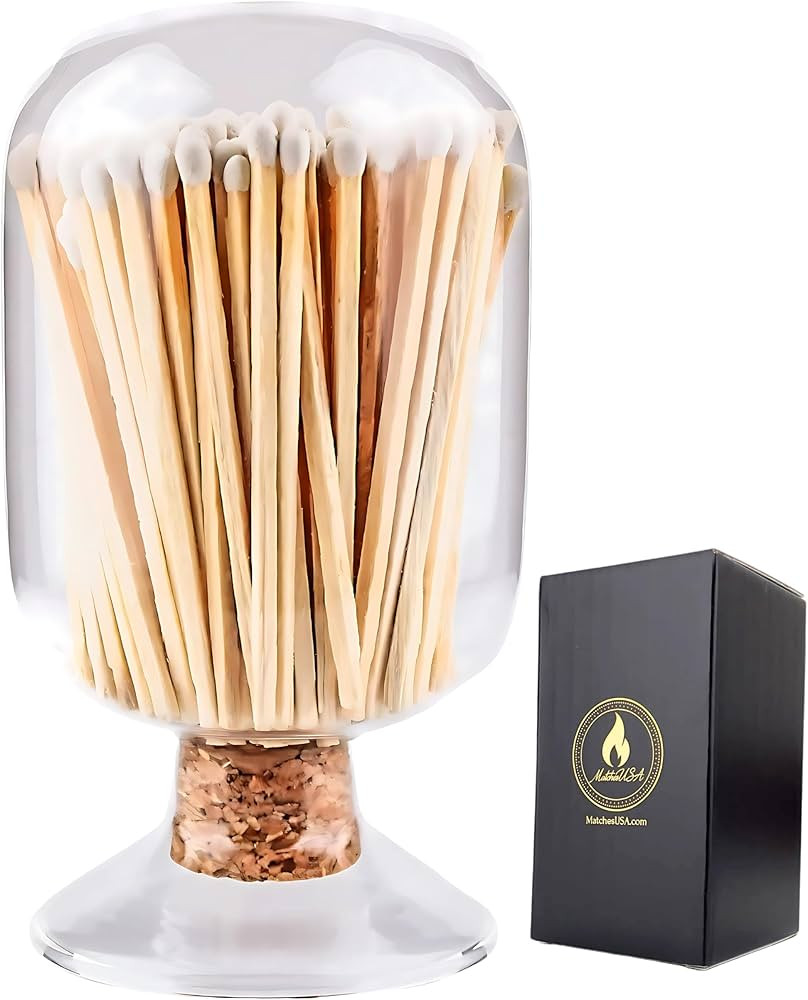 Includes Matches! | Decorative Glass Matches Cloche | Bottle Jar Fireplace Candle Match Holder Gi... | Amazon (US)