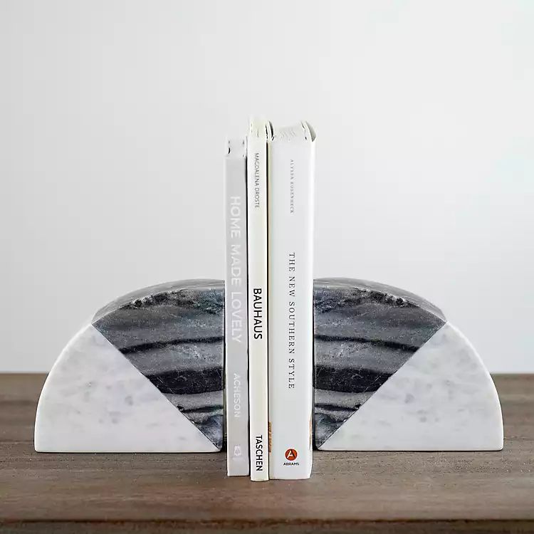 Gray and White Marble Half Moon Bookends, Set of 2 | Kirkland's Home