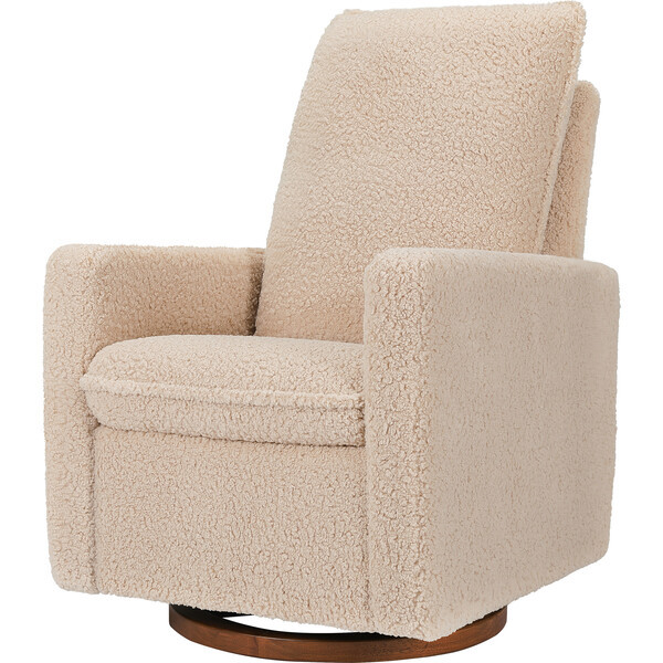Cali Pillowback Shearling Swivel Glider, Chai & Dark Wood Base | Maisonette