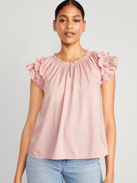 Ruffle-Trim Smocked Top for Women | Old Navy (US)