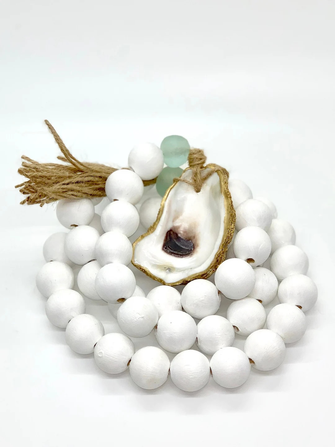 Coastal Oyster Shell Hospitality Wooden Natural Wood Beads Long for Garland or Curtain Tie - Etsy | Etsy (US)