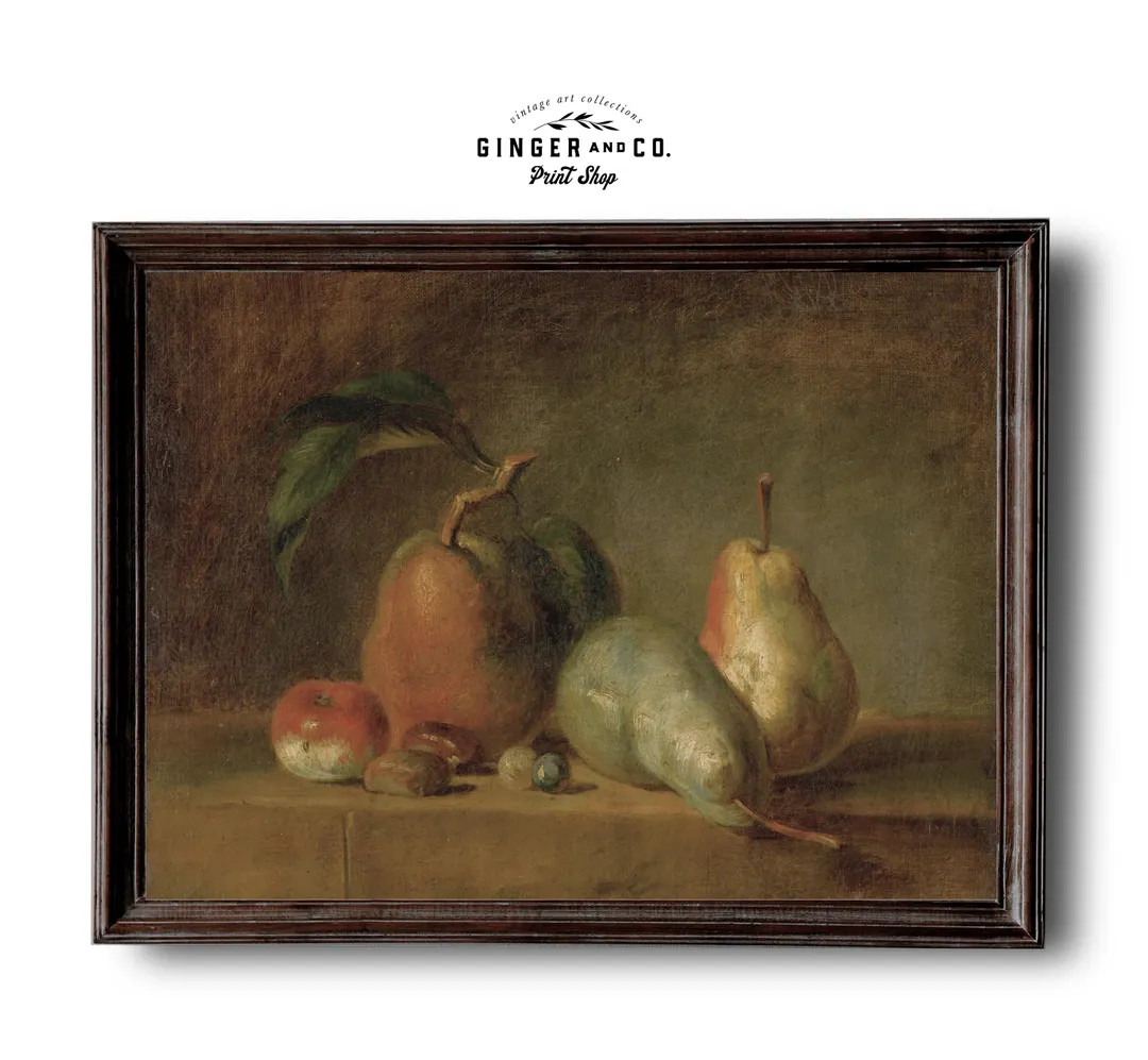 Vintage Still Life Oil Painting With Pears - PRINTABLE DIGITAL DOWNLOAD - Antique Pear Print, Kit... | Etsy (US)