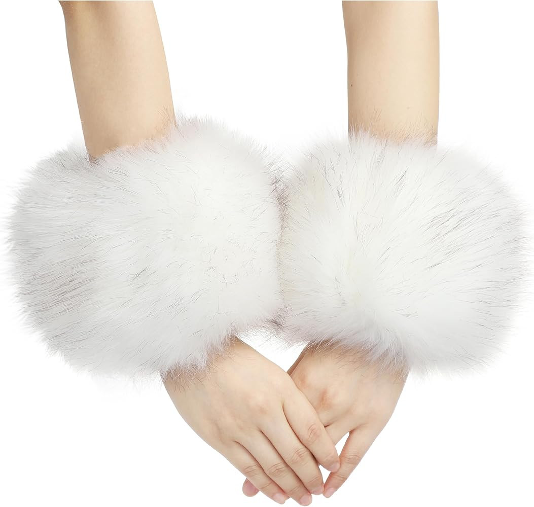 sy soul young Women's Faux Fur Wrist Cuffs Winter Fox Furry Wristbands Fluffy Fur Cuff Bracelet A... | Amazon (US)