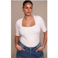 Plus White Sculpt Scoop Neck Bodysuit | PrettyLittleThing US