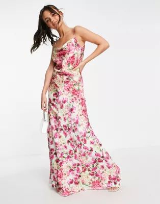 Hope & Ivy cowl neck maxi dress in mixed pink floral | ASOS (Global)