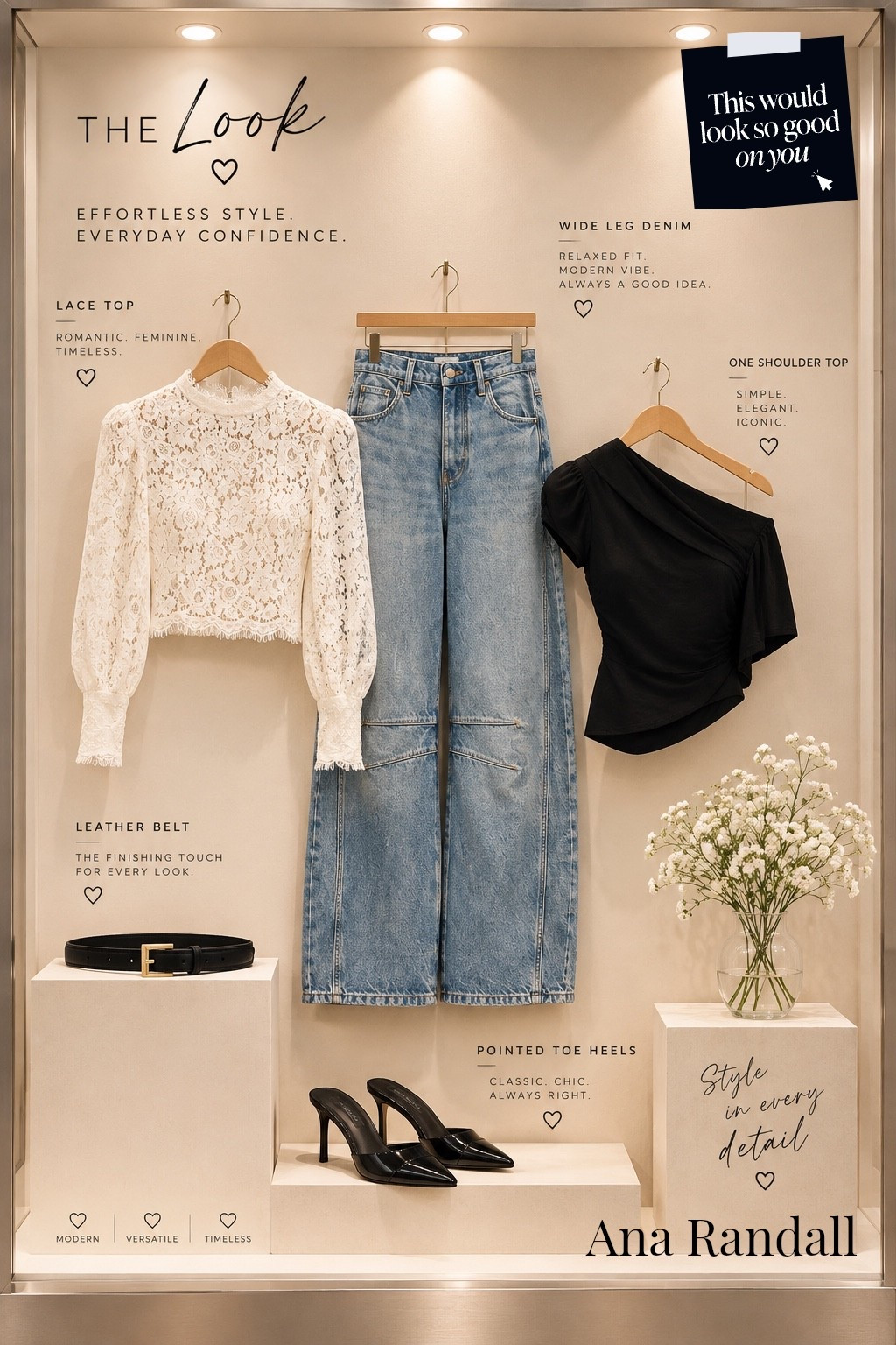 Girls, wide-leg denim is the ultimate wardrobe staple, and I love how versatile it is! 👖 You can easily take these jeans from romantic day vibes with a feminine white lace top to a sleek night-out look just by swapping in an asymmetrical black top. Add a classic leather belt and pointed heels to instantly polish it all off. It’s effortless, timeless, and SO easy to style!

Xoxo 
Ana Randall♥️

#LTKstyletip #LTKshoes