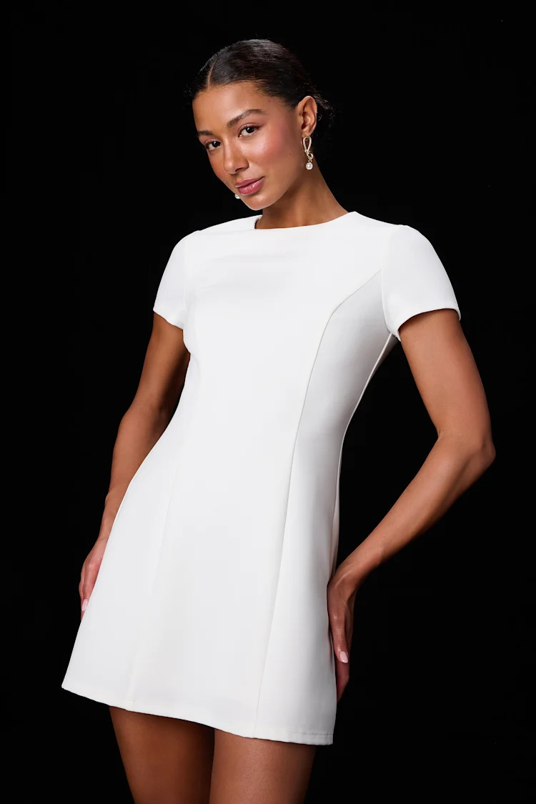 Renetta White Ponte Knit Short Sleeve Mini Dress | Lulus