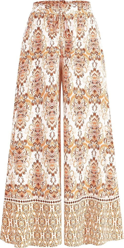 CFLONGE Women Wide Leg Pants Casual High Waist Floral Palazzo Pants for Women Flowy Trendy Lounge... | Amazon (US)