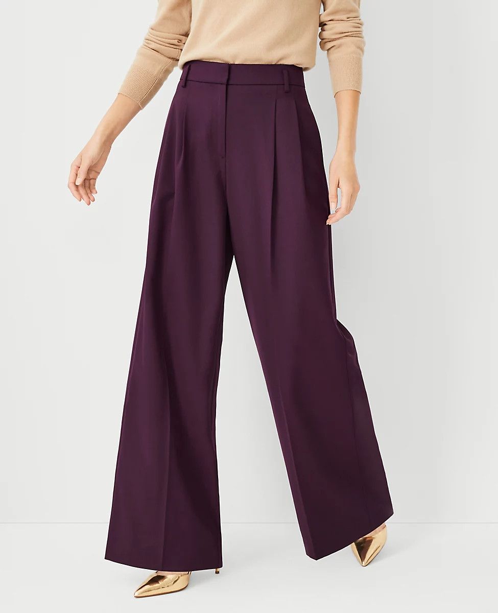 Studio Collection Wool Pleated Wide Leg Pants | Ann Taylor (US)