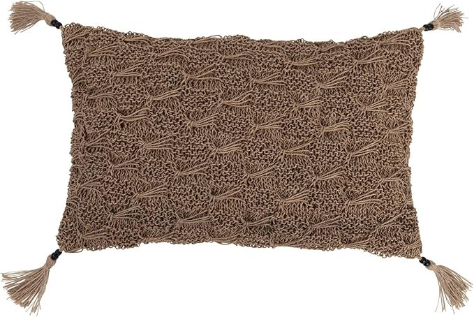 Creative Co-Op Hand-Woven Cotton Macramé Lumbar Jute Tassels and Mango Wood Beads Pillow, 20" L ... | Amazon (US)