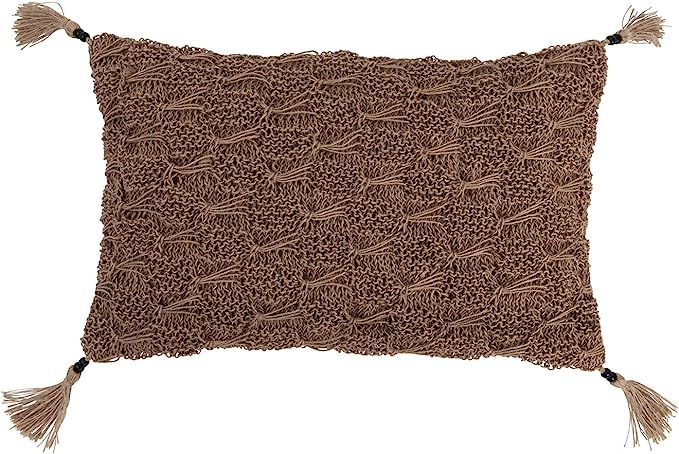 Creative Co-Op Hand-Woven Cotton Macramé Lumbar Jute Tassels and Mango Wood Beads Pillow, 20" L ... | Amazon (US)
