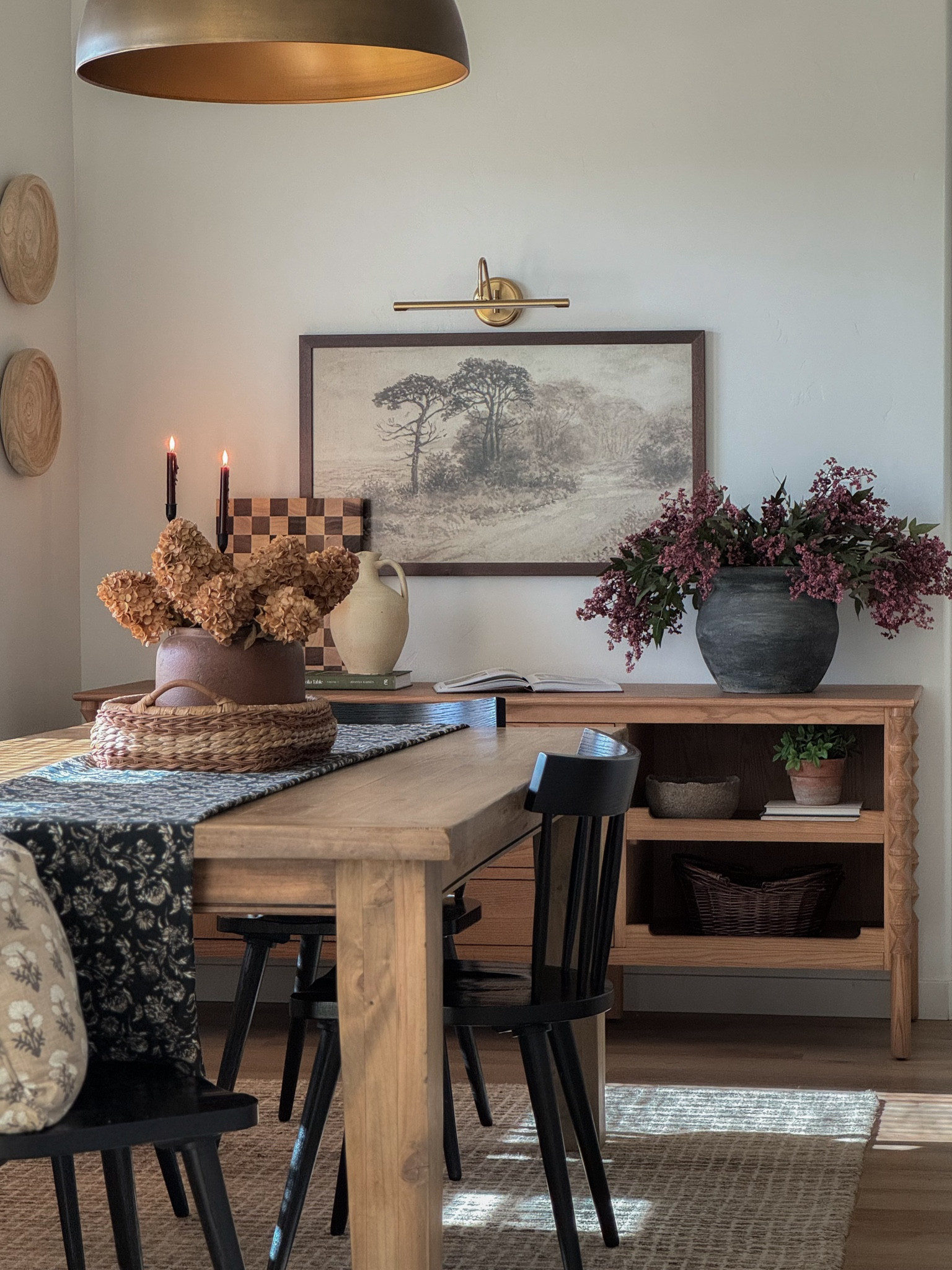 Dining room inspiration, modern rustic vibe, home decor, black dining chairs, checkered jute rug, roman shades, cabinet, dome lighting, affordable decor, neutral decor, look for less, Target style, organic modern, brass dome lighting, salt and pepper mills, rustic dining room table, Kantha quilt, collected vibe, vintage modern, Lulu and Georgia sideboard, wood sideboard, upholstered dining chairs, Kathy Kuo chair 

#LTKSaleAlert #LTKFindsUnder50 #LTKHome