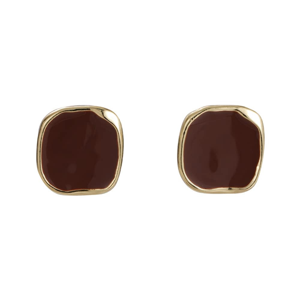 Vintage Brown Enamel Gold Trim Irregular Square Ear Studs for Women Earrings | Amazon (US)