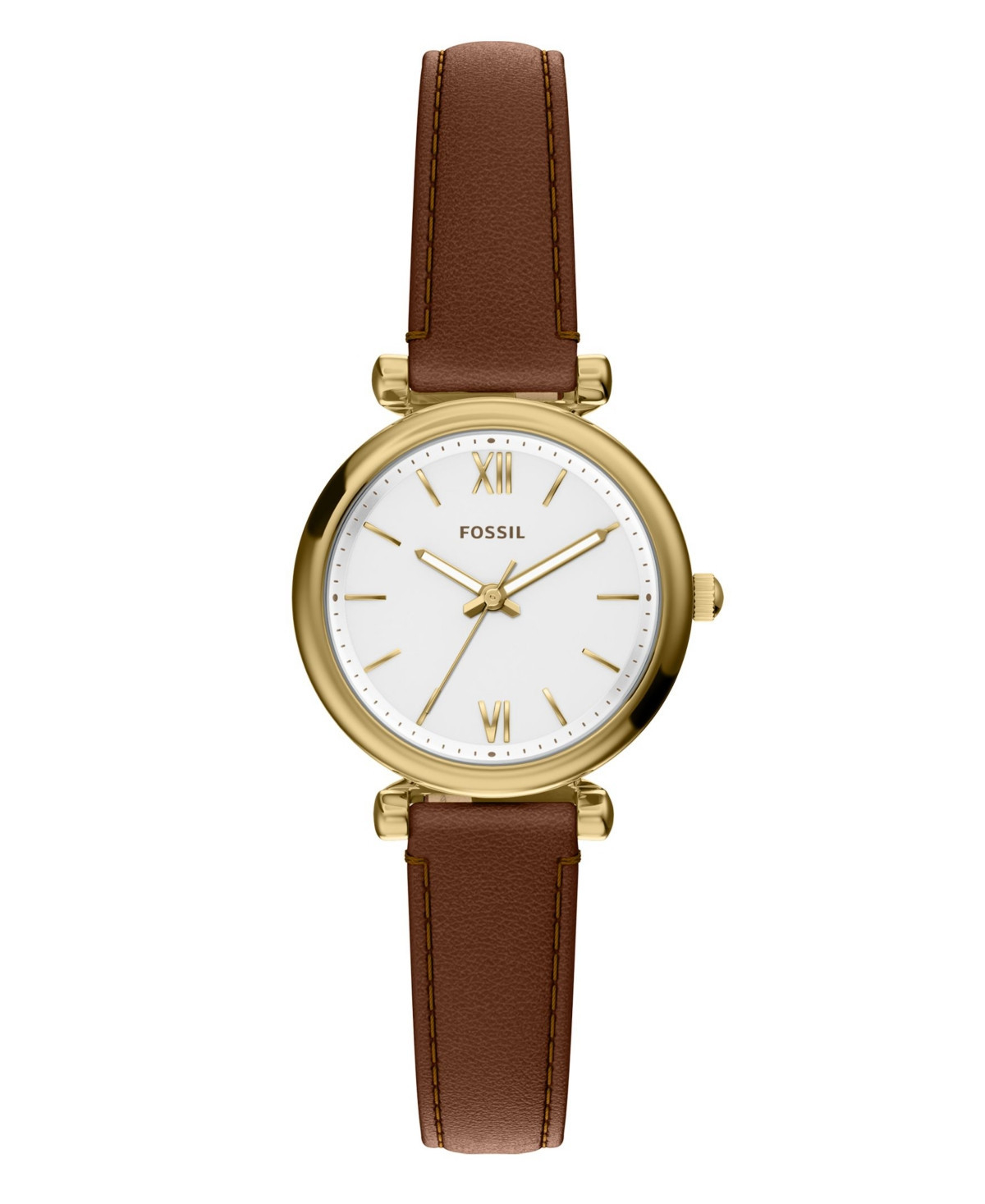 Fossil Women's Carlie Three-Hand Brown Leather Watch, 28mm - Brown/gold | Macy's