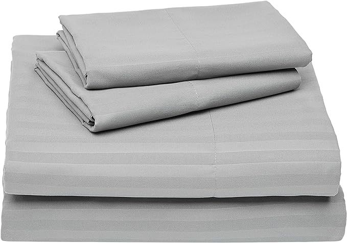 Amazon Basics Deluxe Microfiber Striped Sheet Set, Dark Grey, Queen | Amazon (US)