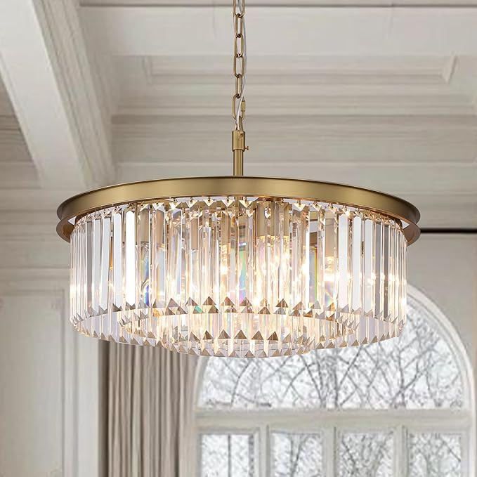 Crystal Chandelier Modern Chandelier Chandeliers for Dining Room Living Room 8-Lights 3-Tier Rain... | Amazon (US)