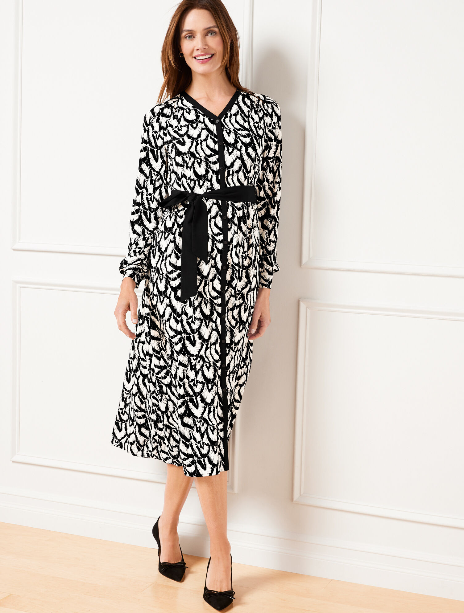 Stretch Crepe Midi Dress - Gathered Feathers | Talbots