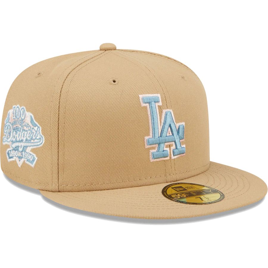 Men's Los Angeles Dodgers New Era Tan 100th Anniversary Sky Blue Undervisor 59FIFTY Fitted Hat | MLB Shop