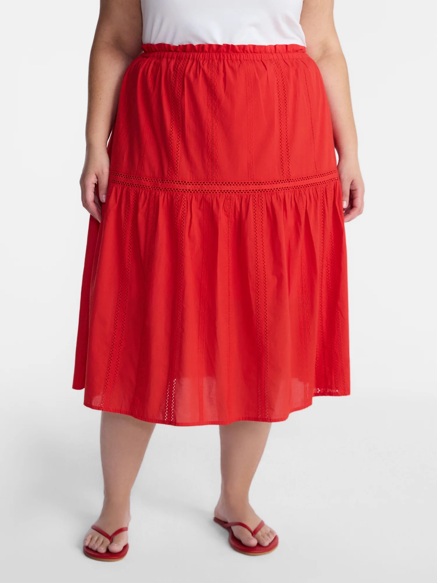 Terra & Sky Women\u2019s Plus Cotton Geo Eyelet Midi Skirt, Sizes 0X-5X - Walmart.com | Walmart (US)